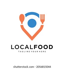 Pin maps location with fork and spoon food or restaurant logo icon vector on a white background.	