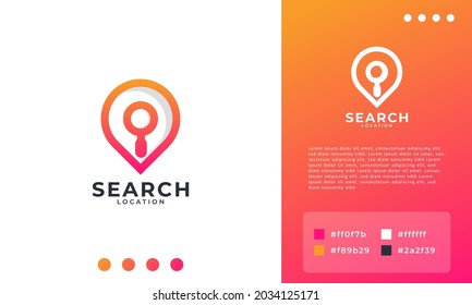 Pin maps symbol. Search internet web with magnifying glass locator vector logo design element