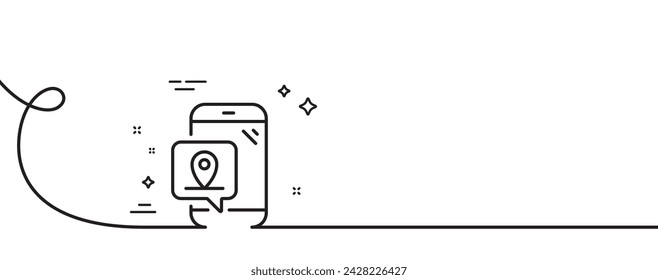 Pin marker line icon. Continuous one line with curl. Place position sign. Mobile phone Gps app symbol. Pin marker single outline ribbon. Loop curve pattern. Vector