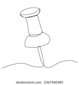 Pin marking a position on a piece of work, one line art, free hand drawing, vector illustration.