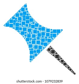 Pin mosaic icon of rectangles and round items in different sizes. Vector objects are combined into pin collage design concept.