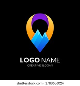 pin   mountain logo concept  modern 3d logo style in gradient vibrant colors