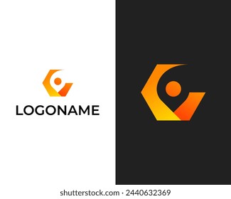 Pin Negative space modern app logo design template