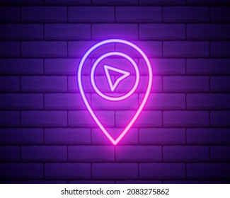 pin neon style icon. Simple thin line, outline vector of web icons for ui and ux, website or mobile application isolated on brick wall.