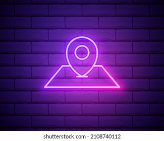 pin neon style icon. Simple thin line, outline vector of web icons for ui and ux, website or mobile application isolated on brick wall