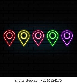 pin neon style icon. Simple thin line, outline of web icons for ui and ux, website or mobile application.