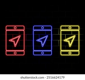 pin neon style icon. Simple thin line, outline vector of web icons for ui and ux, website or mobile application isolated on brick wall..