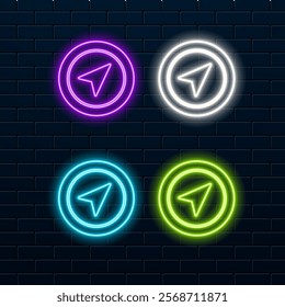 Pin neon style icon Simple thin line outline vector of web icons for ui and ux website or mobile application isolated on brick wall.