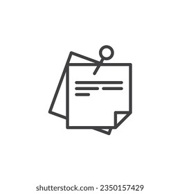 Pin and Note Paper line icon. linear style sign for mobile concept and web design. Stick paper note outline vector icon. Reminder symbol, logo illustration. Vector graphics