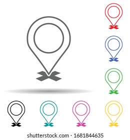 Pin auf das Symbol für mehrfarbiges Kreuz. Einfache dünne Linie, Vektorillustration der Navigationssymbole für i und ux, Website oder mobile Anwendungen