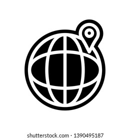 pin on the globe icon. Element of navigation for mobile concept and web apps icon. Glyph, flat icon for website design and development, app development