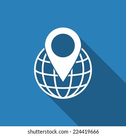 pin on globe icon with long shadow