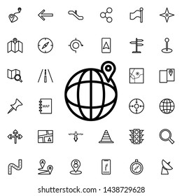 Pin on the globe icon. Universal set of navigation for website design and development, app development