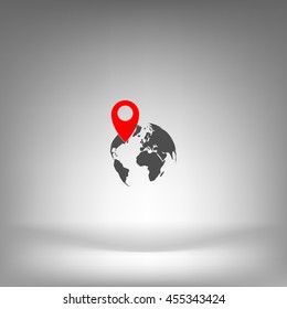 pin on globe icon vector illustration