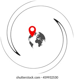 pin on globe icon vector illustration