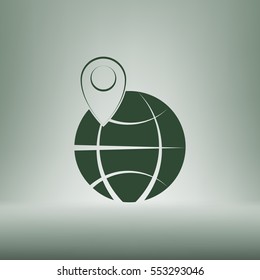 pin on globe icon vector illustration