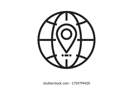 Pin on globe line icon location vector image