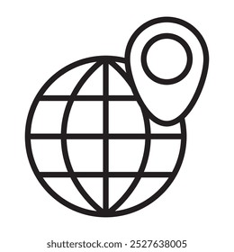 Pin en el icono de la línea del globo. Ilustración vectorial.