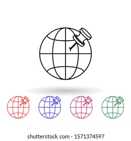 Pin on the globe multi color icon. Simple thin line, outline vector of navigation icons for ui and ux, website or mobile application