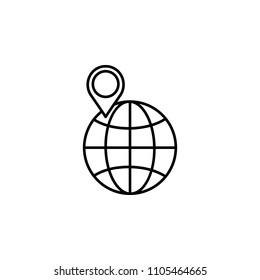 pin on the globe outline icon. Element of logistic icon for mobile concept and web apps. Thin line pin on the globe outline icon can be used for web and mobile on white background