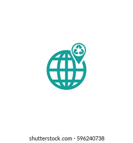 pin on globe recycle icon on white background