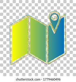 Pin on the map. Blue to green gradient Icon with Four Roughen Contours on stylish transparent Background. Illustration.