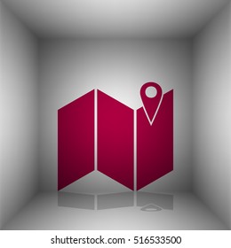 Pin on the map. Bordo icon with shadow in the room.