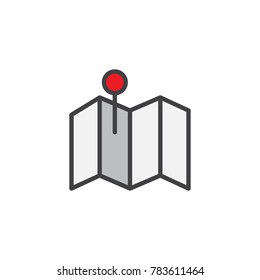 Pin on map filled outline icon, line vector sign, linear colorful pictogram isolated on white. City map with location mark symbol, logo illustration. Pixel perfect vector graphics