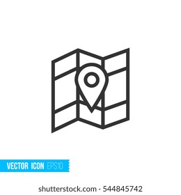 Pin on a map, geolocation. Real estate, travel outline vector icon