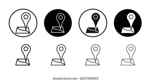 Pin on a map icon Black line art vector logo set