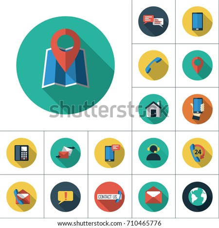 pin on map icon, flat set on white background