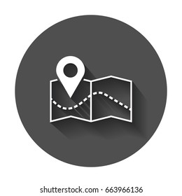 Pin on the map icon. Map gps vector illustration with long shadow.