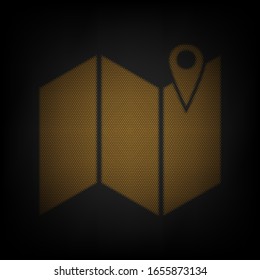 Pin on the map. Icon as grid of small orange light bulb in darkness. Illustration.