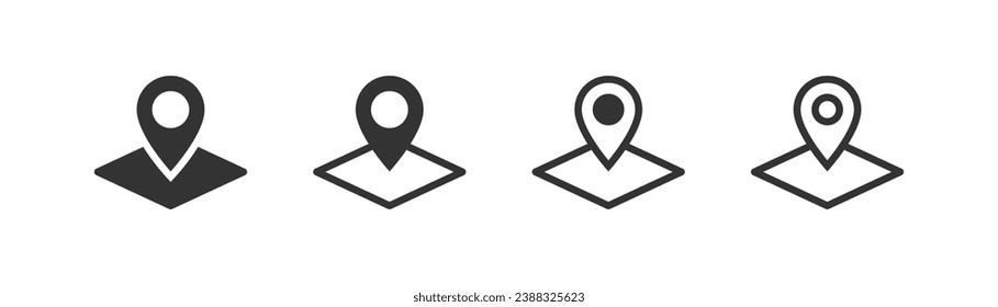 Pin en el icono del mapa. Símbolo de marcador de navegación, conjunto de iconos de etiqueta gps geolocalización, ubicación de marca, pin de ubicación, símbolo de posición de icono, conjunto de ilustraciones vectoriales.