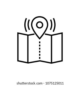 Pin on a map - line design single isolated icon on white background. High quality black pictogram, emblem. Travel theme. A simple image of a geo tag. Navigation concept