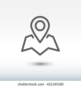 Pin on the map, linear icon. One of a set of linear web icons