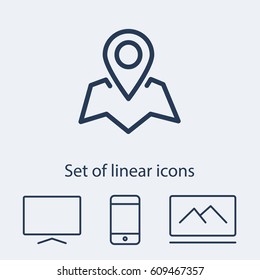 Pin on the map, linear icon. One of a set of linear web icons