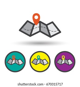 Pin on the map, location icons, isolate on white background.