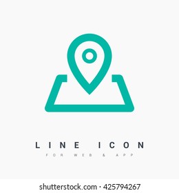 Pin on the map. location line vector icon for websites and mobile minimalistic flat design.