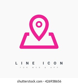 Pin on the map. location line vector icon for websites and mobile minimalistic flat design.