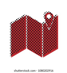 Pin on the map. Vector. Brown icon with shifted black circle pattern as duplicate at white background. Isolated.