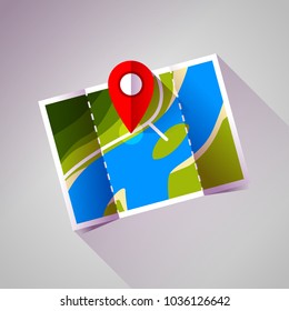 Pin on the map. Vector icon. Flat long shadow design style.