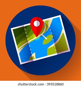 Pin on the map. Vector icon. Flat design style.
