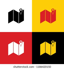 Pin on the map. Vector. Icons of german flag on corresponding colors as background.