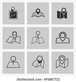 Pin on the map vector icons set