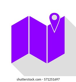 Pin on the map. Violet icon with flat style shadow path.