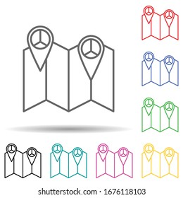 Pin on peace map multi color set icon. Simple thin line, outline vector of human rights icons for ui and ux, website or mobile application