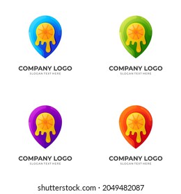 pin and orange juice logo vector with 3d colorful style