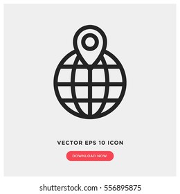 Pin over globe vector icon