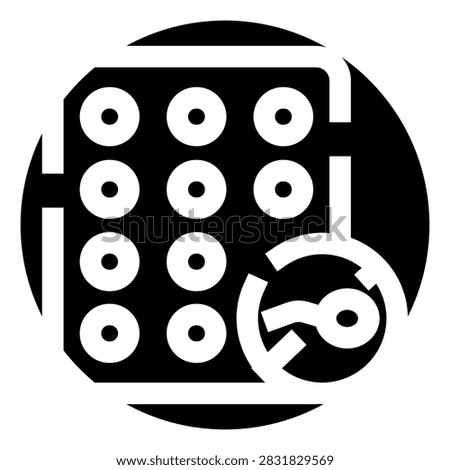 Pin pad with circular buttons and a key icon symbolizing encrypted security, safe login and authentication for private access to digital systems, data protection and privacy
